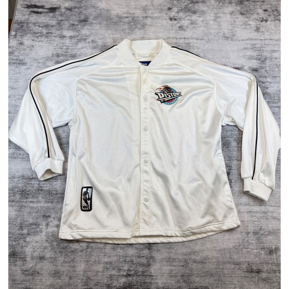 Vintage Pro Layer Detroit Pistons NBA Warm Up Jacket Mens Medium White 90s Mesh